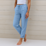 Sara - Pantalones de lino elástico de alta calidad