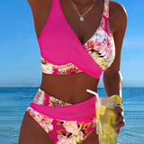Eduarda - Bikini con diseño floral en contraste y detalle de abertura