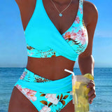 Eduarda - Bikini con diseño floral en contraste y detalle de abertura