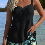 Beatriz - Conjunto de Tankini a Rayas con Pantalones de Playa de Dos Piezas