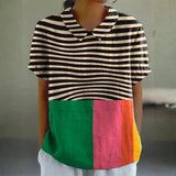 Eva - Camisa de Rayas Vibrantes con Detalles en Color