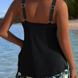 Beatriz - Conjunto de Tankini a Rayas con Pantalones de Playa de Dos Piezas
