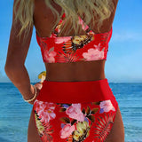 Eduarda - Bikini con diseño floral en contraste y detalle de abertura