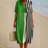 Noémia - Vestido Verde Intenso con Rayas Negras