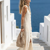 Flora | Maxi Vestido Sin Mangas con Capucha y Botones Frontales