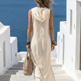 Flora | Maxi Vestido Sin Mangas con Capucha y Botones Frontales
