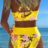 Eduarda - Bikini con diseño floral en contraste y detalle de abertura