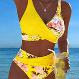 Eduarda - Bikini con diseño floral en contraste y detalle de abertura
