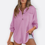 Inês - Blusa Túnica Liviana con Escote en V y Detalles de Botones