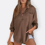 Inês - Blusa Túnica Liviana con Escote en V y Detalles de Botones