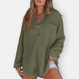 Inês - Blusa Túnica Liviana con Escote en V y Detalles de Botones
