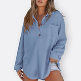 Inês - Blusa Túnica Liviana con Escote en V y Detalles de Botones