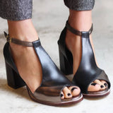 Nadaria - Sandalias negras de tacón alto con punta abierta en diseño patchwork
