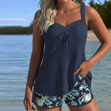 Beatriz - Conjunto de Tankini a Rayas con Pantalones de Playa de Dos Piezas