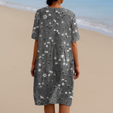 María - Vestido de Flores en Carbón con Detalles Blancos
