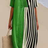 Noémia - Vestido Verde Brillante con Rayas Negras
