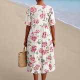 Sílvia - Vestido Vintage Floral en Estilo Lino