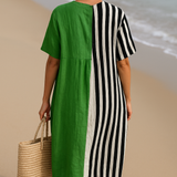 Noémia - Vestido Verde Intenso con Rayas Negras