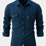 Camisa de Mezcla de Denim con Botones