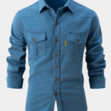 Camisa de Mezcla de Denim con Botones