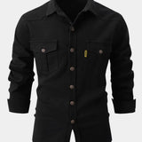 Camisa de Mezcla de Denim con Botones