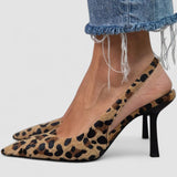 Liorina - Tacones caqui con estampado de leopardo y punta afilada