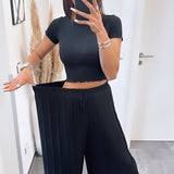Maia - Pantalones Negros con Pliegues