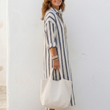 Naomi | Vestido midi de rayas con mangas largas estilo chemise