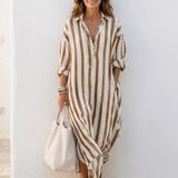 Naomi | Vestido midi de rayas con mangas largas estilo chemise
