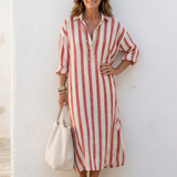 Naomi | Vestido midi de rayas con mangas largas estilo chemise