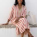 Naomi | Vestido midi de rayas con mangas largas estilo chemise