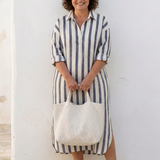 Naomi | Vestido midi de rayas con mangas largas estilo chemise