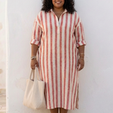 Naomi | Vestido midi de rayas con mangas largas estilo chemise
