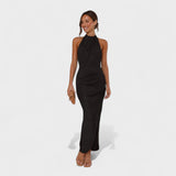 Camila - Vestido Largo con Detalles Plisados