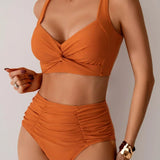 Rosa - Conjunto de Biquíni de Verano con Cintura Alta