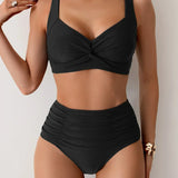 Rosa - Conjunto de Biquíni de Verano con Cintura Alta