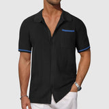 Camisa con Cuello Camp de Color Contrastante