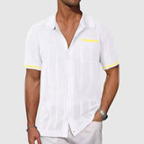 Camisa con Cuello Camp de Color Contrastante