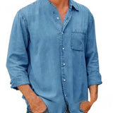 Camisa Larga de Mezcla de Denim