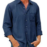 Camisa Larga de Mezcla de Denim