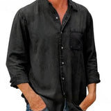Camisa Larga de Mezcla de Denim