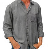 Camisa Larga de Mezcla de Denim