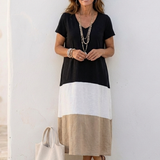 Thalia | Vestido midi con escote en V y mangas cortas en tonos de color