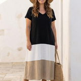 Thalia | Vestido midi con escote en V y mangas cortas en tonos de color