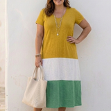 Thalia | Vestido midi con escote en V y mangas cortas en tonos de color