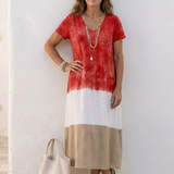 Thalia | Vestido midi con escote en V y mangas cortas en tonos de color