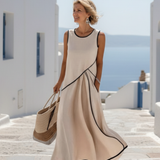 Soleia | Vestido Maxi Sin Mangas con Drapeado y Escote Redondo