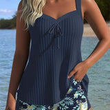 Beatriz - Conjunto de Tankini a Rayas con Pantalones de Playa de Dos Piezas