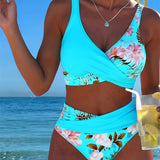 Eduarda - Bikini con diseño floral en contraste y detalle de abertura