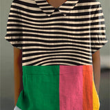 Eva - Camisa de Rayas Vibrantes con Detalles en Color